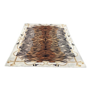 Antique American Hooked Tiger and Tassel Print Rug For Sale