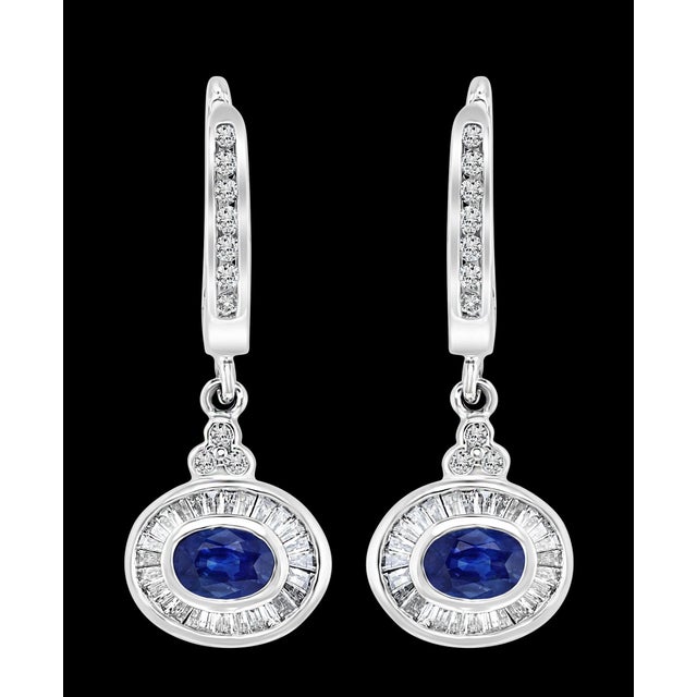 0.7 Ct Natural Blue Sapphire & 0.75 Ct Diamond Huggie/Drop Earrings 14Karat Gold For Sale - Image 16 of 18