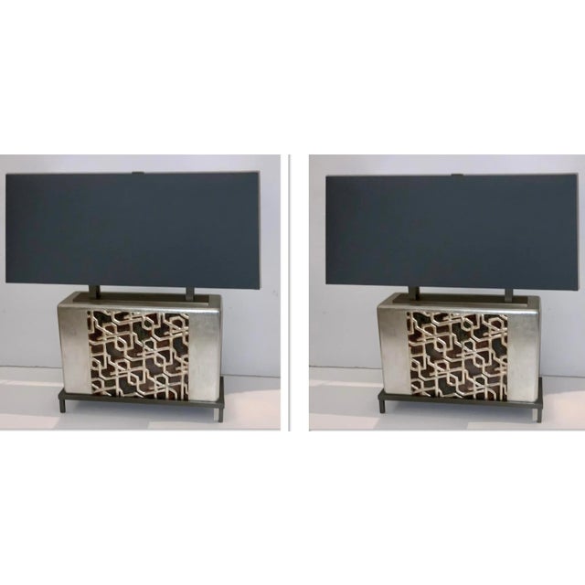 Baker Abstract Modern Silver Finished Embassy Table Lamps Pair For Sale In Atlanta - Image 6 of 6