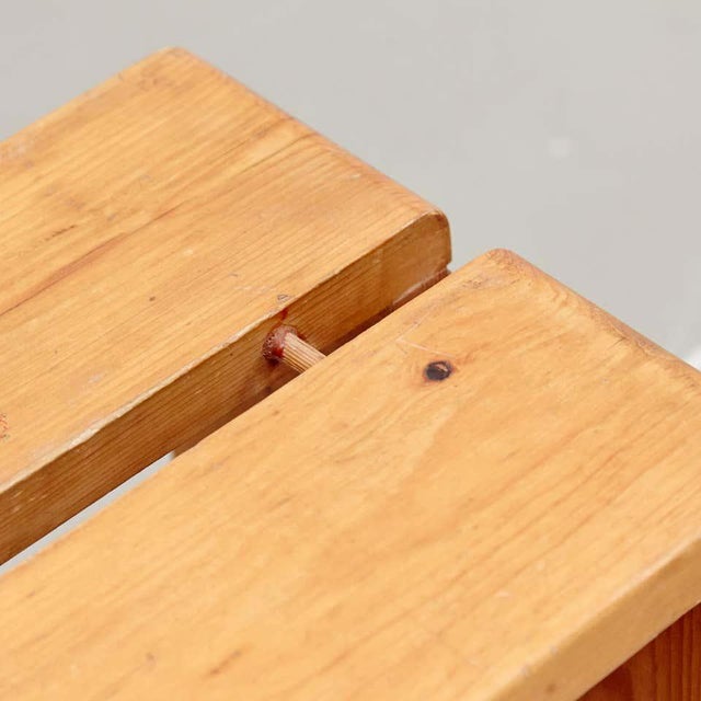 Brown Pine Wood Stool by Charlotte Perriand for Les Arcs For Sale - Image 8 of 11