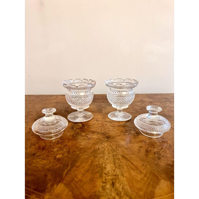 Antique Victorian Cut Glass Lidded Jars, 1860s, Set of 2 For Sale - Image 4 of 5