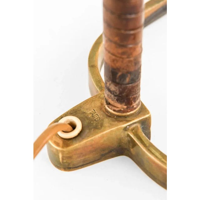Early Table Lamp in Brass and Leather attributed to Paavo Tynell, 1950s For Sale - Image 12 of 13