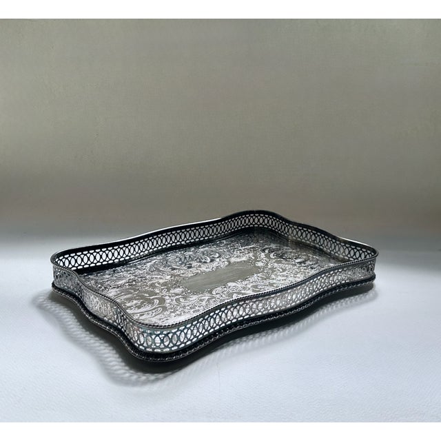 Vintage Sheffield England reproduction Silver-Plate on Copper Gallery, Vanity, Serving, Bath Tray. Featuring a balanced...