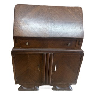 1930s Art Deco Waterfall Drop-Front Secretary Desk For Sale