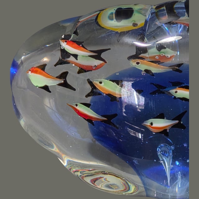 Late 20th Century Vintage Attributed Murano Sommerso Art Glass Fish Aquarium Large Paperweight For Sale - Image 5 of 9