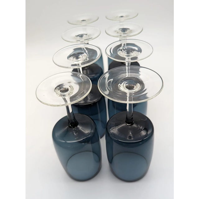 Mid-Century Modern Vintage Gorham Reizart "Accent" Smoke Blue Wine Glasses, Set of 8 For Sale - Image 3 of 11