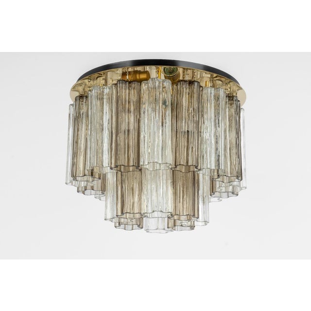 Stunning murano glass chandelier designed by venini for kalmar, 1960s two tiers gather many structured glasses,...