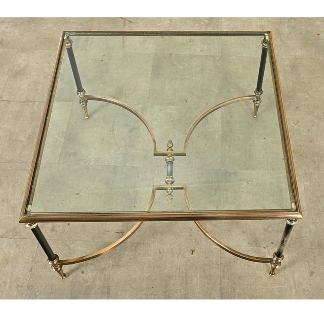 French Mid-Century Modern Square Brass & Glass Coffee Table For Sale In Baton Rouge - Image 6 of 10