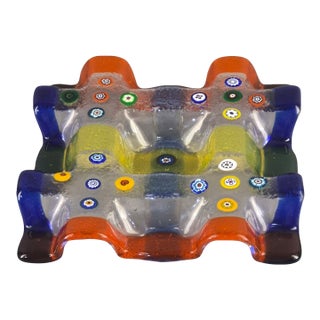 Vintage Attributed Murano Art Glass Colorful Millefiori Trinket Holder For Sale