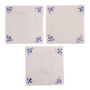 Set of 3 Delft Tiles With Cobalt Spider Corners, C. 1700