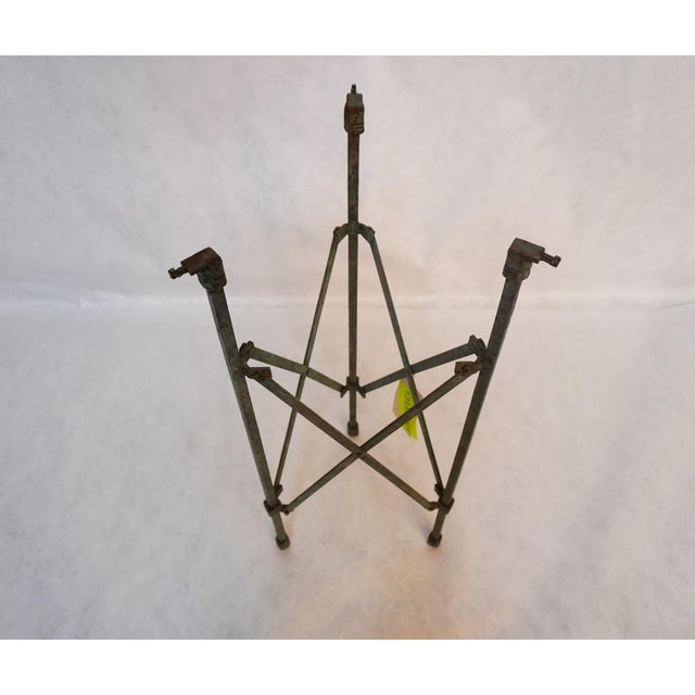 Metal Antique Metal Campaign Table on Tri-Pod Base With Glass Top For Sale - Image 7 of 11