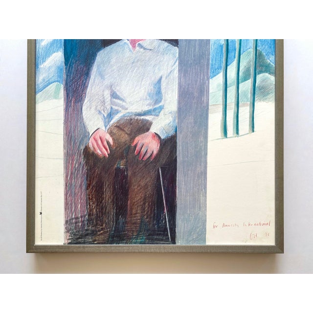 Pop Art David Hockney Vintage 1977 Lithograph Print Framed Prisoners of Conscience Exhibition Poster " for Amnesty International " 1975 For Sale - Image 3 of 12