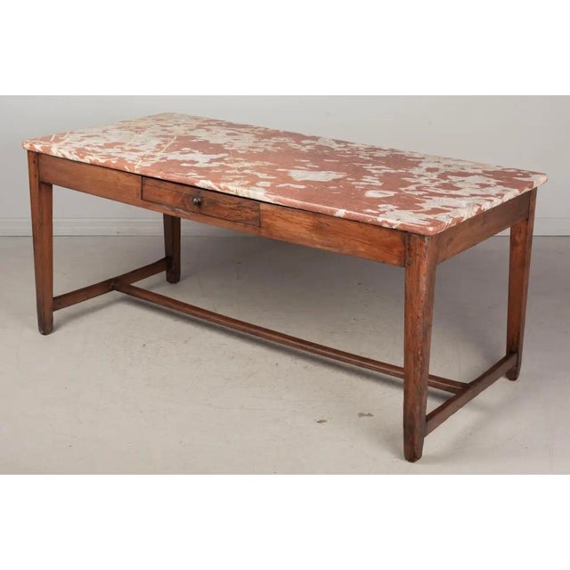 French Country 19th Century Country French Center Table With Marble Top For Sale - Image 3 of 9