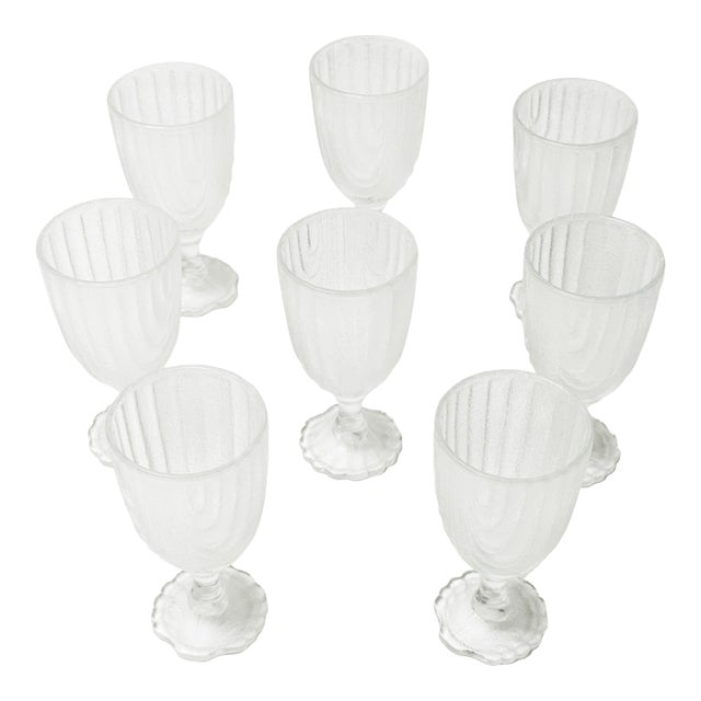 Vintage Mid Century Frosted Swirl,Clam Shell Based Stem Glass Goblets - 8 Pieces For Sale