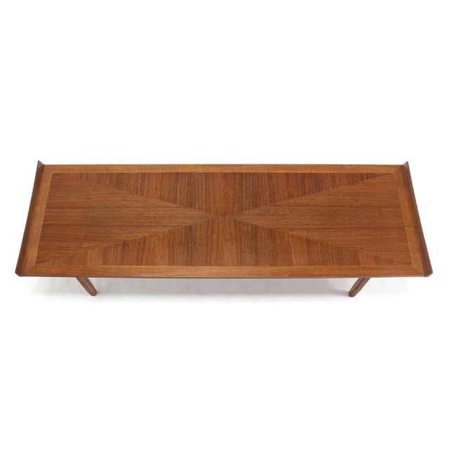 Durland Danish Modern Long Rectangle Walnut Coffee Table Rolled Ends For Sale - Image 4 of 6