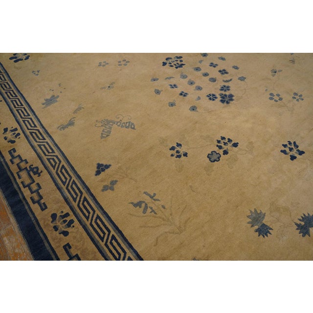 Beige 1900s Beige Open Field & Blue Border Foliate Pattern Antique Chinese Peking Rug For Sale - Image 8 of 11