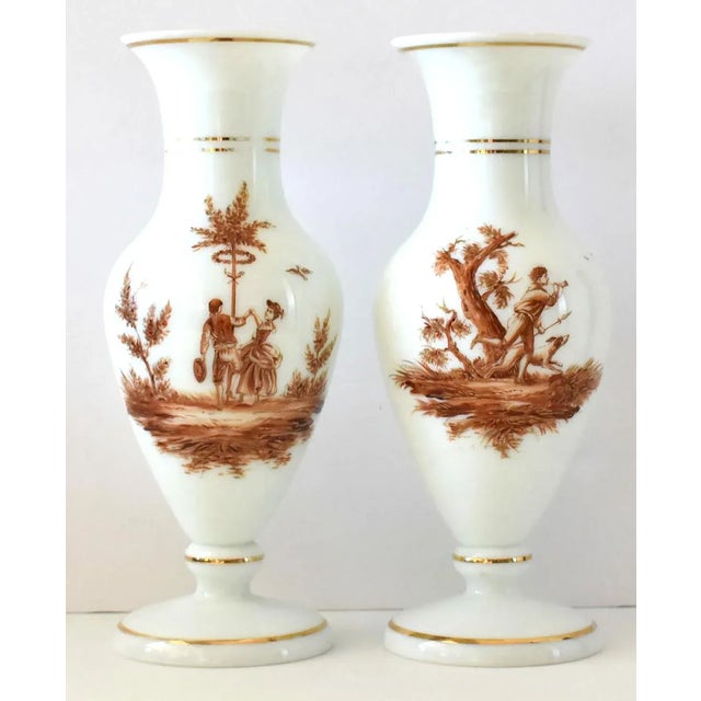 19th-Century Antique French Sepia Grisaille White Opaline Glass Baluster Vases - a Pair For Sale - Image 13 of 13