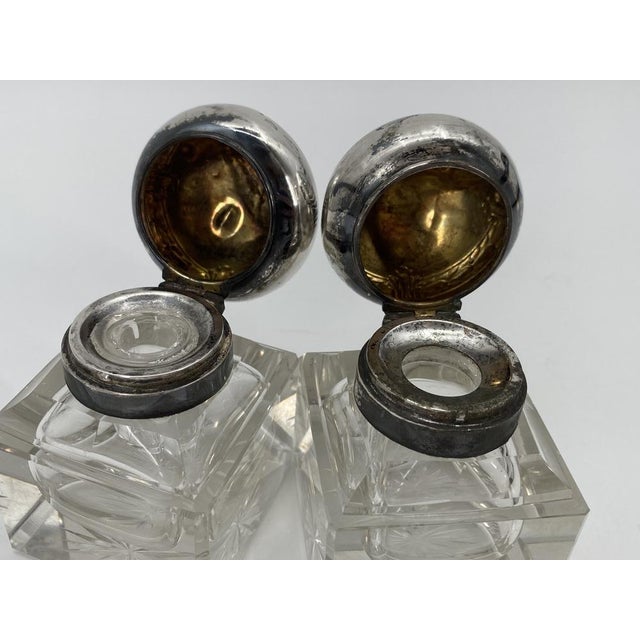 Art Nouveau Ink Barrel in Crystal Glass and 800 Silver by Wilhelm Theodor Binder, 1890s, Set of 2 For Sale - Image 11 of 18