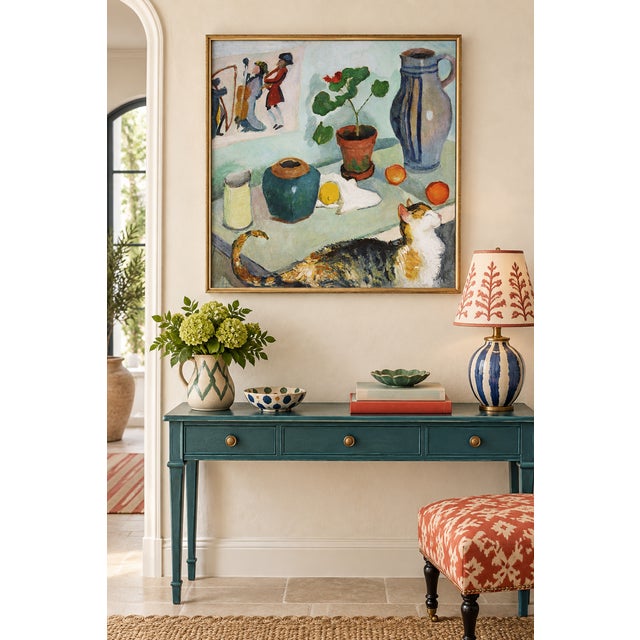 Modern 1910 Vintage Cat Still Life Art Print by August Macke, Feline Painting Wall Art - 12" X 12" For Sale - Image 3 of 7
