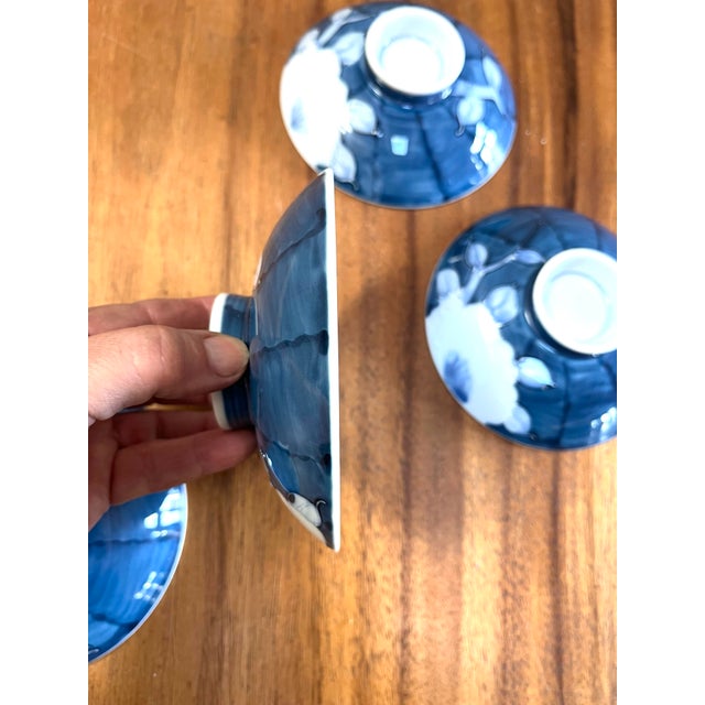 Japanese Porcelain Flat Small Footed Serving /Rice Bowls - Set/4 For Sale - Image 4 of 6
