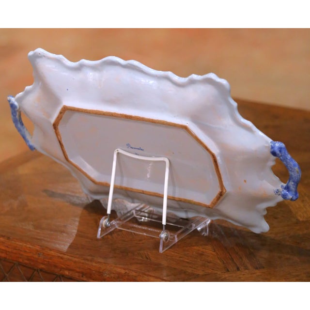 19th Century French Porquier-Beau Quimper Faience Tray Platter With Handles For Sale - Image 9 of 11