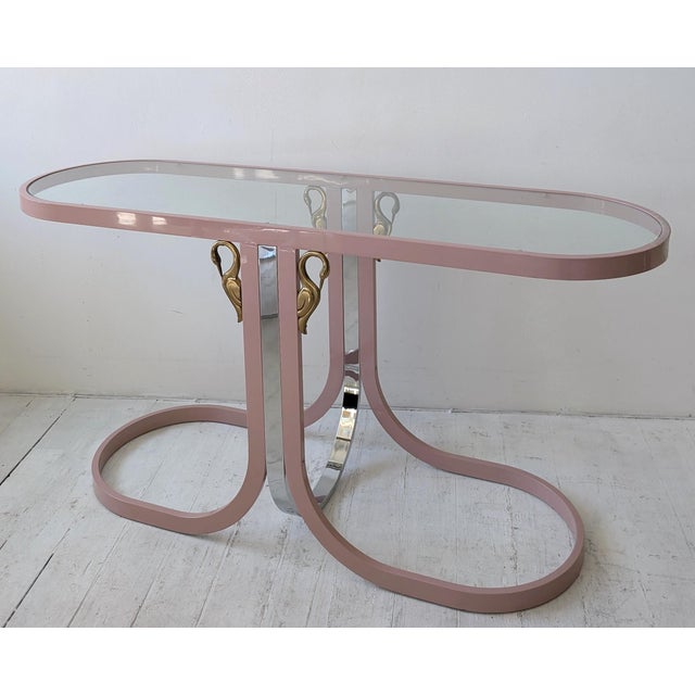 Vintage Pink, Chrome & Brass Swan Console Table from Design Institute of America, 1980s For Sale - Image 4 of 12