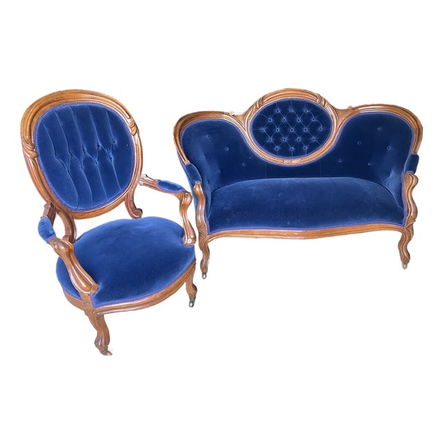 Late 19th Century Victorian Loveseat & Chair For Sale