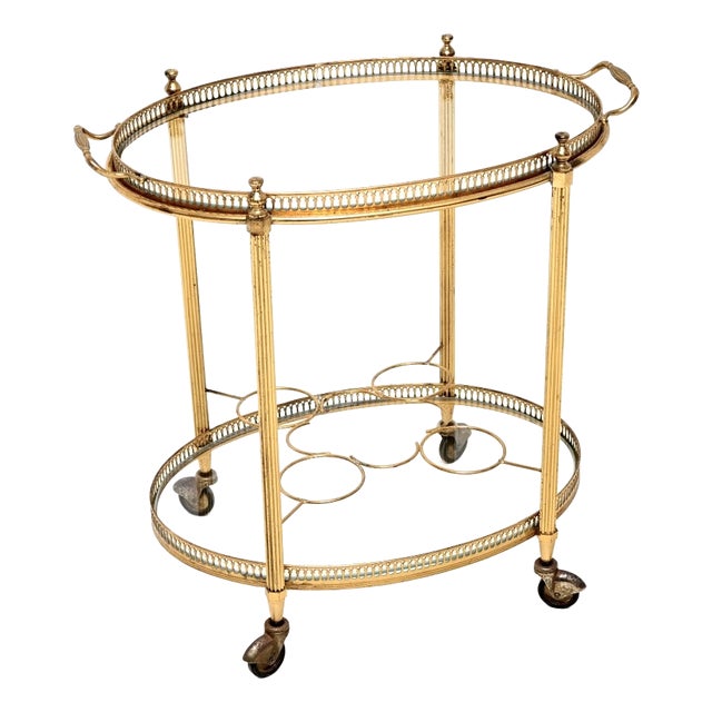 Vintage French Brass Drinks Trolley, 1960s For Sale