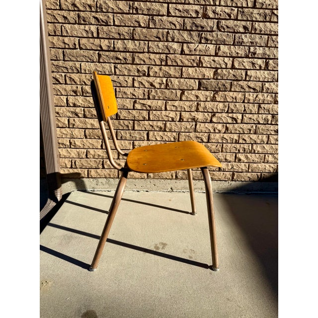 Mid-Century Modern Mid 20th Century Vintage Mid Century Modern Wooden School Chair For Sale - Image 3 of 12