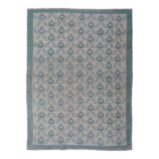 Vintage Turkish Oushak Rug With All-Over Design in Light Blue For Sale