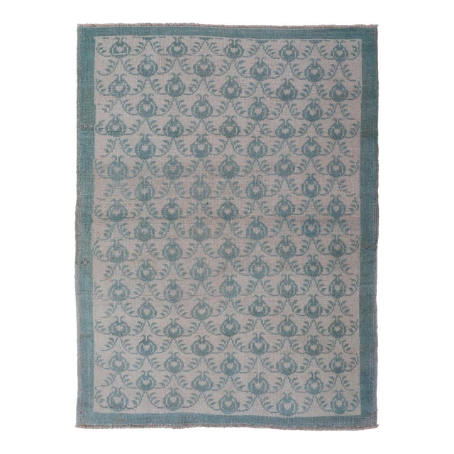 Vintage Turkish Oushak Rug With All-Over Design in Light Blue For Sale