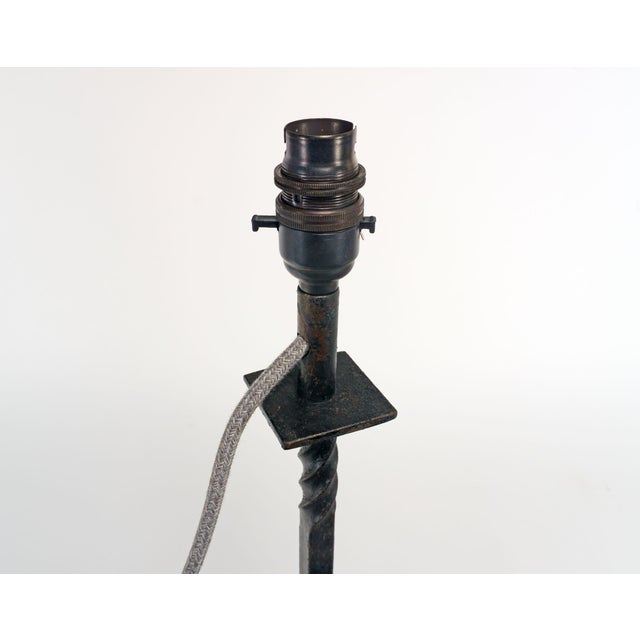 Tall French Black Twisted Wrought Iron Table Lamp, 1950s For Sale - Image 3 of 6