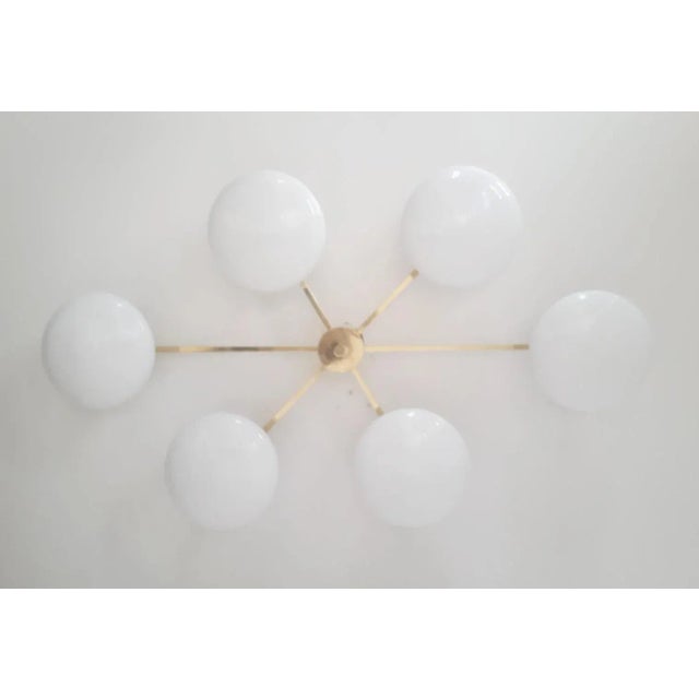 Angelo Natural Brass Glossy White Glass Flush Mount by Fabio Ltd For Sale - Image 6 of 10