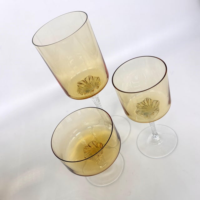 1960s Mid-Century Modern Bohemia Crystal Amber Stemware Service for Four - 12 Pieces For Sale - Image 10 of 14