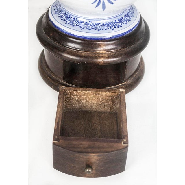 Traditional Vintage Blue & White Lamp With Latin Inscription - Secret Drawer For Sale - Image 3 of 8