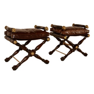 Pair of Theodore Alexander Director's Stools in Leather For Sale