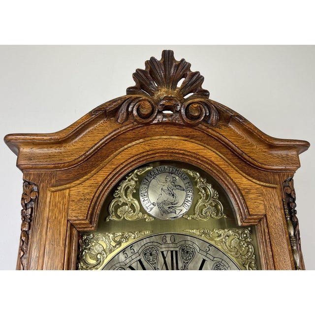 Vintage Grandfather Clock in Oak For Sale - Image 3 of 17
