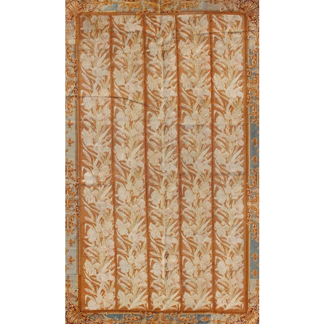 Antique Aubusson Tapestry With Golden Column Panels of Irises 4'10" X 8'10" For Sale - Image 4 of 9