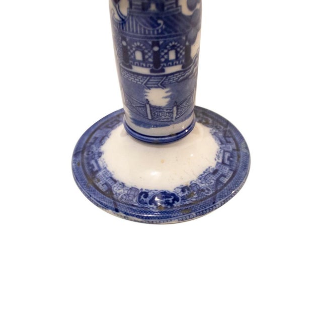 Mid 19th Century Late 19th Century Dountons Willow Porcelain Cnadlestick, England, 1850s For Sale - Image 5 of 8