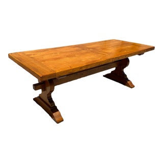 19th Century French Solid Oak Monastery Trestle Dining Table or Farm Table. For Sale