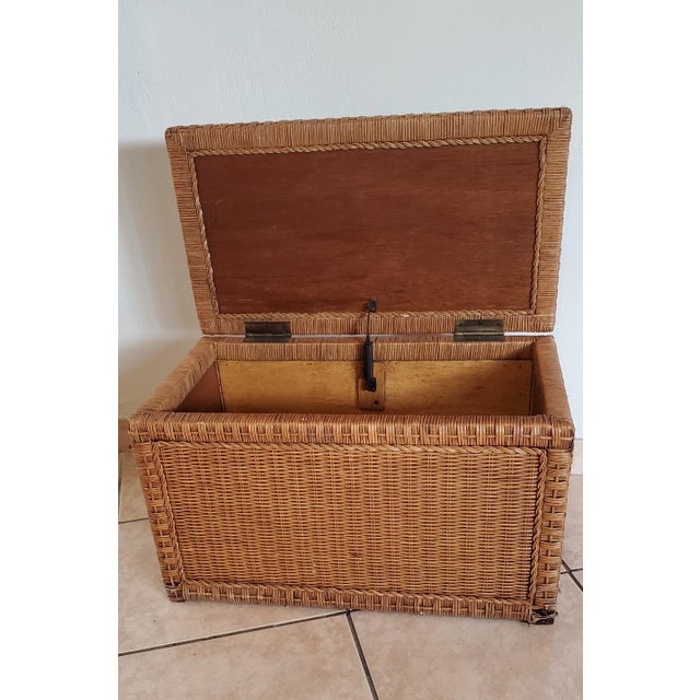 Brown Sturdy Chest, Wood Interior W Rattan Exterior, Bronze Handles For Sale - Image 8 of 12