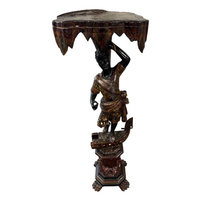 Antique 44" Blackamoor Figural Hand Carved Venetian Painted Table Pedestal Stand For Sale