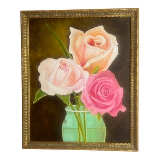 Vintage Floral Still Life Vintage in Gold Frame For Sale