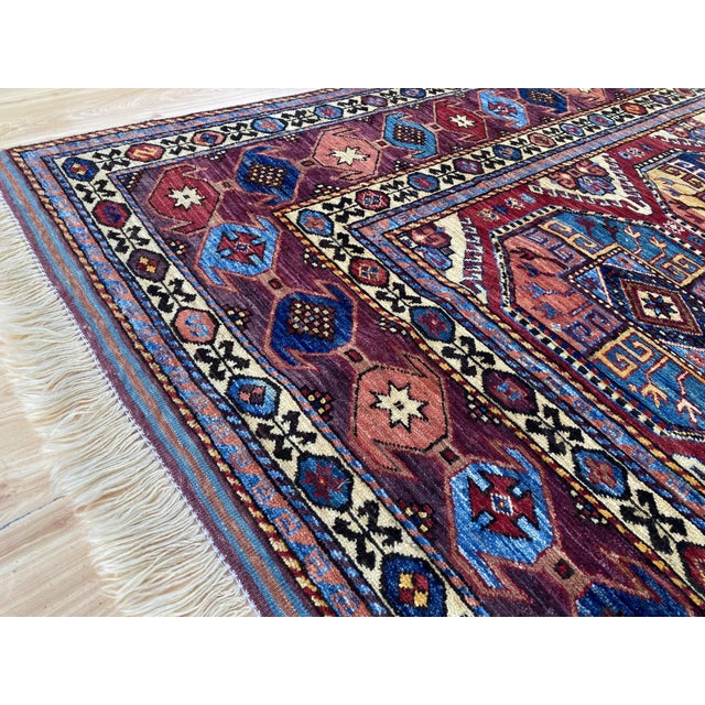 Kazak Rug 8'9" X 12'5" Red Wool Tribal Geometric Hand-Knotted Oriental Carpet For Sale - Image 11 of 15