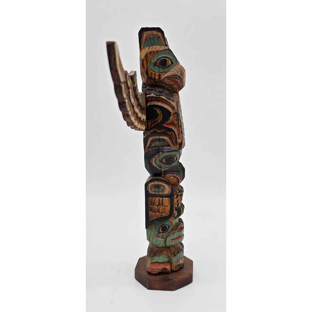 Mid 20th Century Vintage Signed Ray Moore Mini Table Top Wooden Carved Totem Pole For Sale - Image 5 of 10