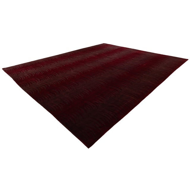 Modern Hand-Knotted Tibetan Wool & Silk Area Rug in Deep Wine Crimson 15x18 For Sale - Image 12 of 12