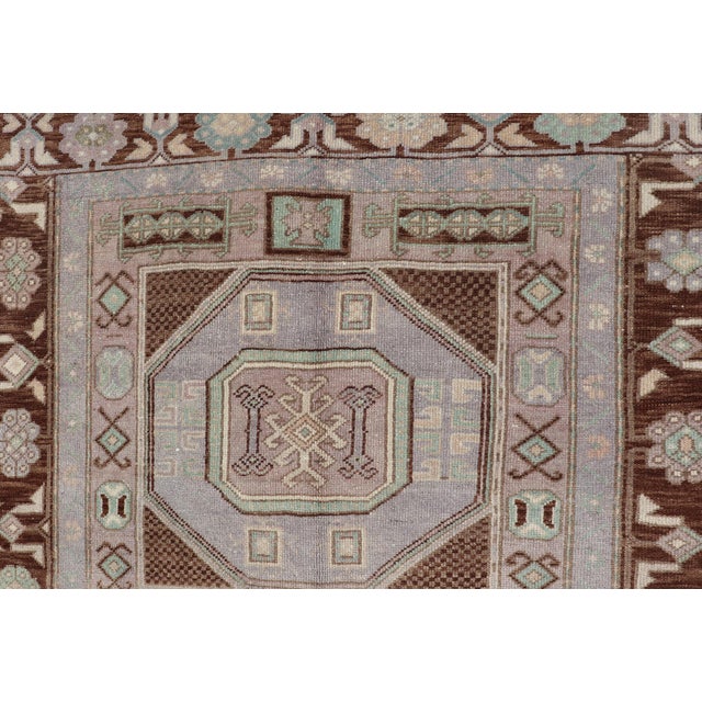 Vintage Turkish Oushak Rug With Tribal Geometric Medallions in Light Lavender For Sale - Image 12 of 16