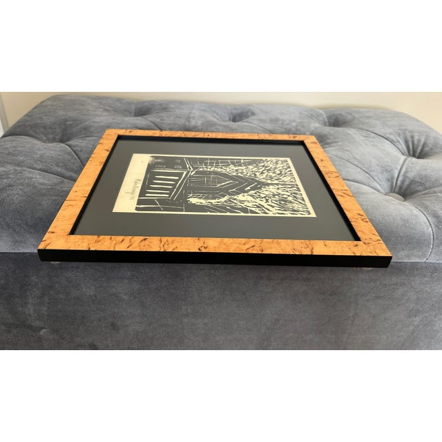 Wood Vintage Signed Ruben Bermejo Black & White Architectural Print, 1991, Burl Wood Frame For Sale - Image 7 of 9