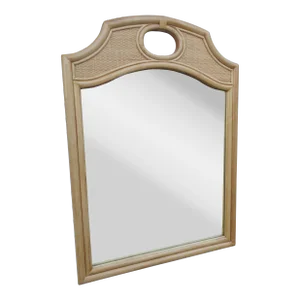 Hollywood Regency Vanity Dresser Bathroom Wall Faux Bamboo Caned Mirror