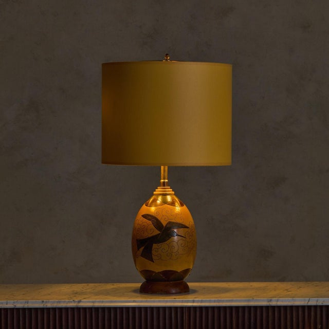 1940s 1940s French Art Deco Bird Motif Inlaid Wood Table Lamp For Sale - Image 5 of 11